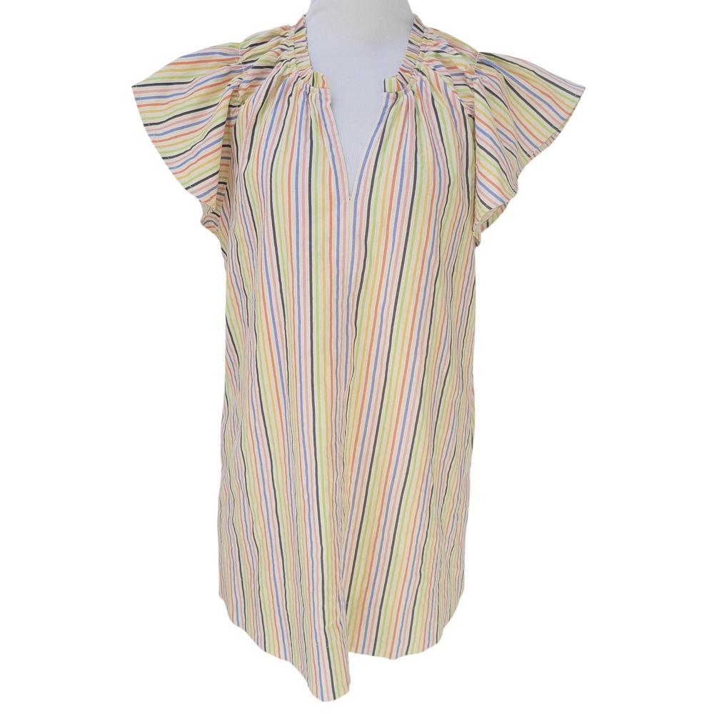 Pomander Place Tickernut Rainbow Striped Dress VNeck Flutter Sleeve Casual Small
